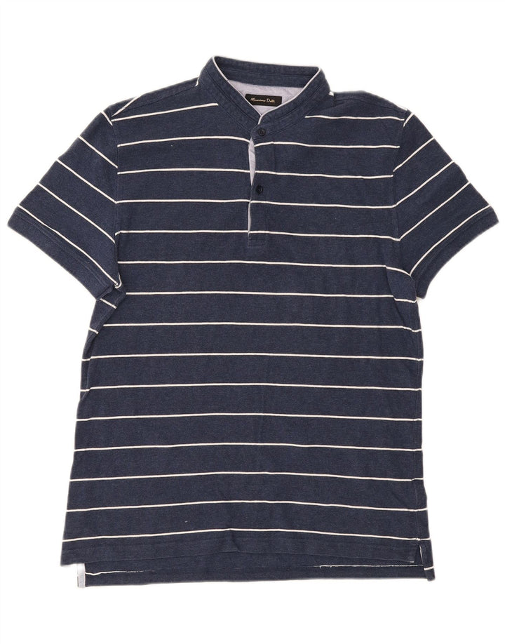 Camisa polo masculina Massimo Dutti grande algodão listrado azul marinho