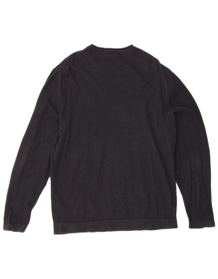 Suéter masculino Massimo Dutti com gola redonda, grande algodão azul marinho