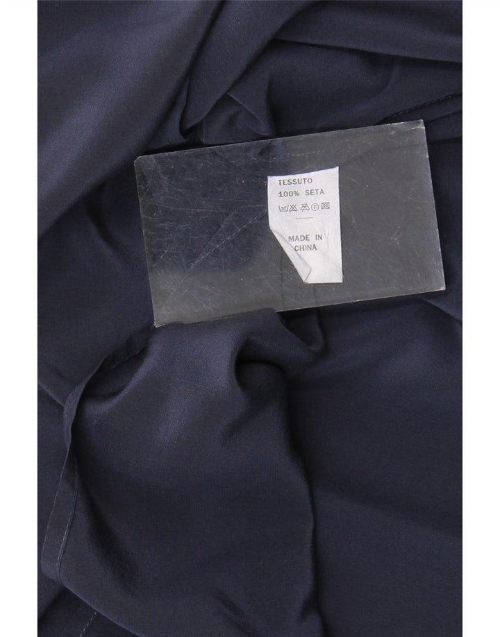 Blusa feminina vintage sem mangas Top UK 20 2XL seda azul marinho