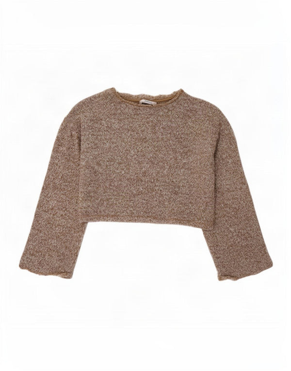 Zara Womens Crop Oversized Top Manga Longa Reino Unido 10 Pequeno Poliéster Marrom