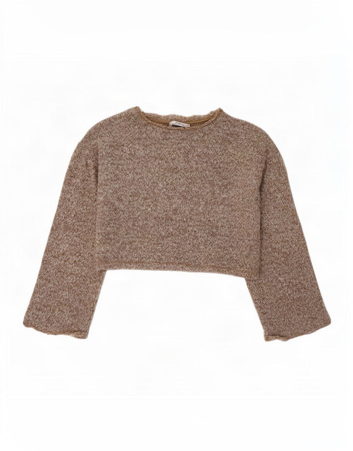 Zara Womens Crop Oversized Top Manga Longa Reino Unido 10 Pequeno Poliéster Marrom