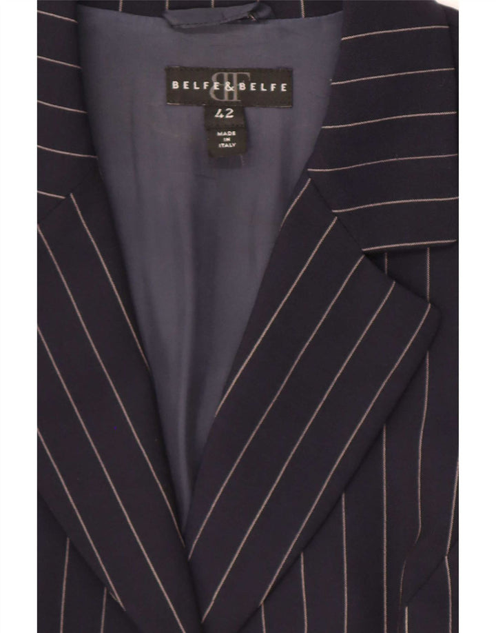Jaqueta Blazer Belfe & Feminina com 3 Botões IT 42 Lã Risca de Giz Azul Marinho Médio