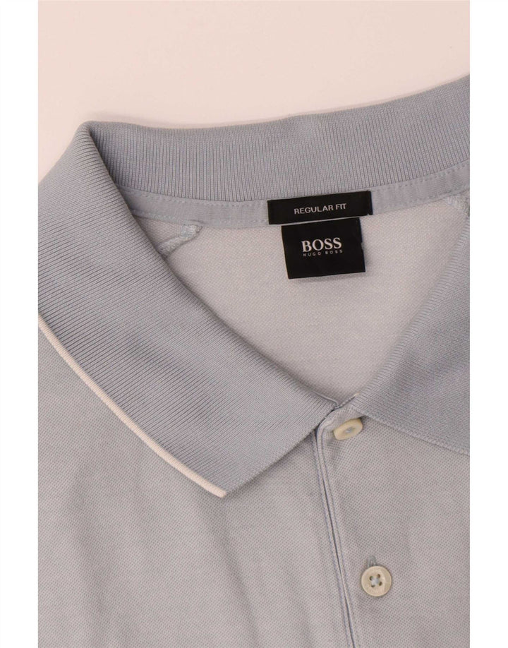 Camisa polo masculina Hugo Boss Regular Fit grande algodão azul