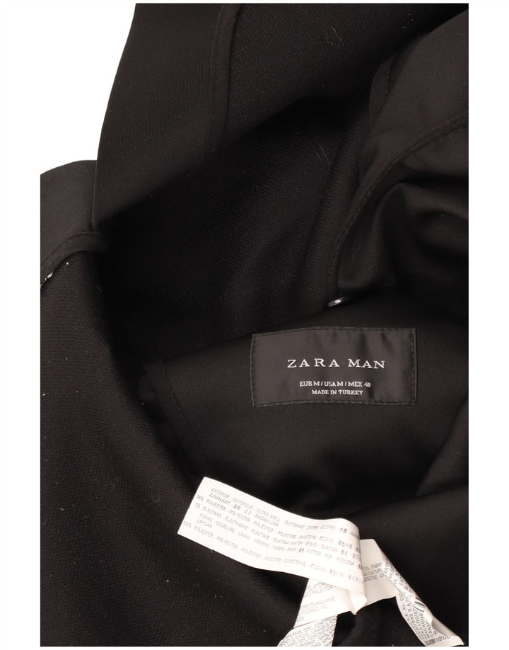 Zara Mens Trench Coat UK 38 Médio Preto Poliéster