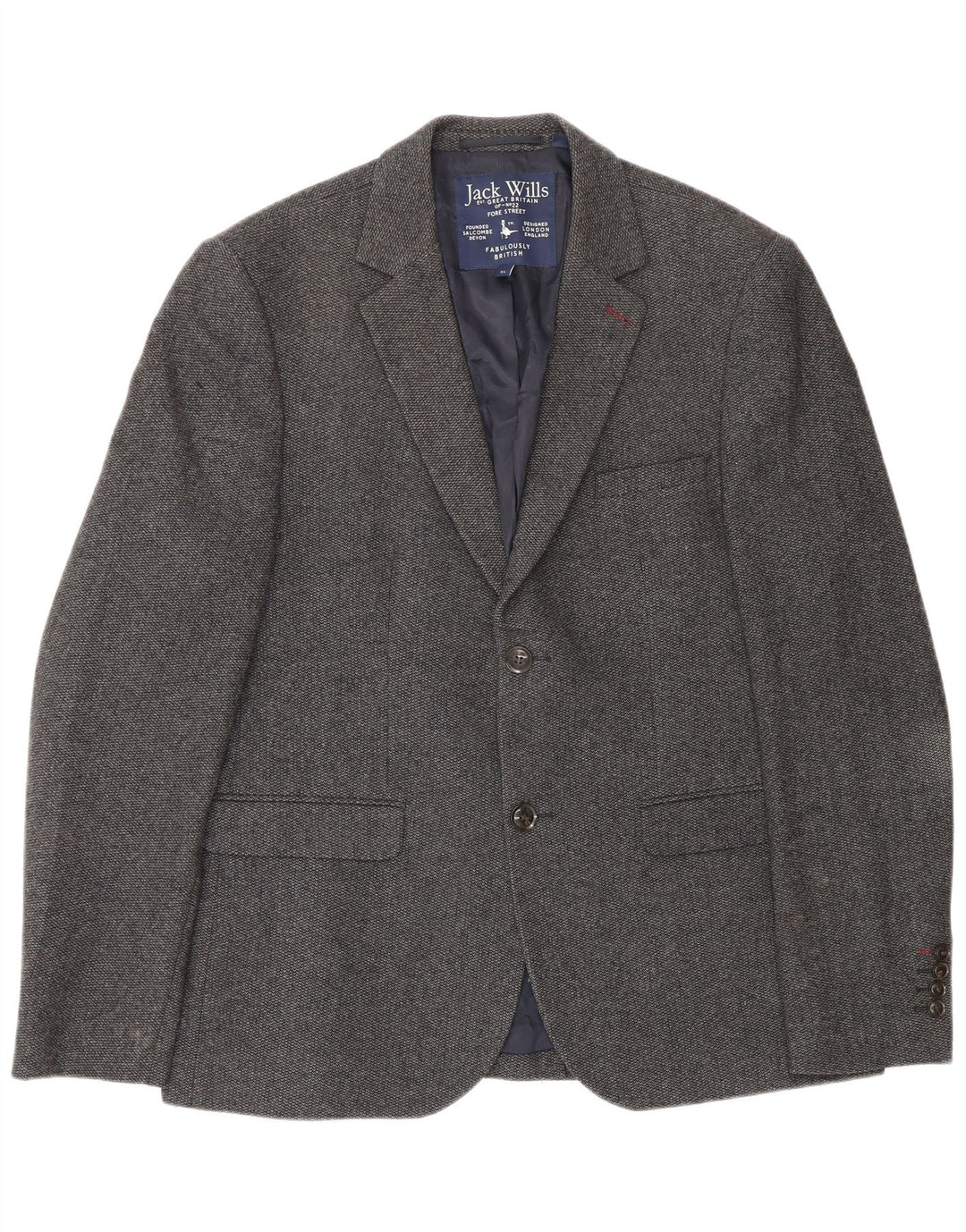 Jaqueta blazer masculina de 2 botões Jack Wills Reino Unido 42 XL lã cinza