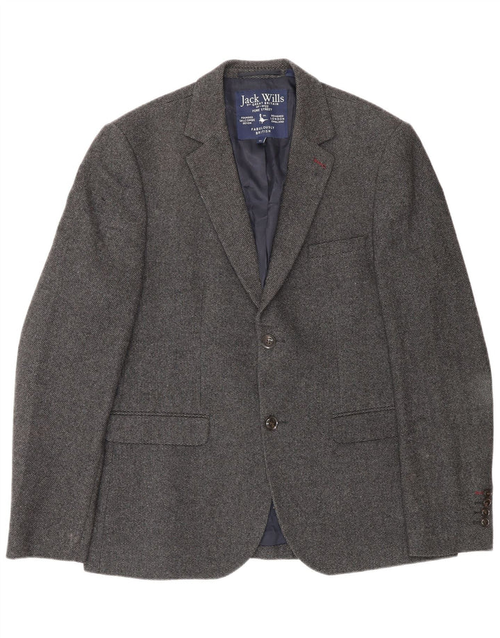 Jaqueta blazer masculina de 2 botões Jack Wills Reino Unido 42 XL lã cinza