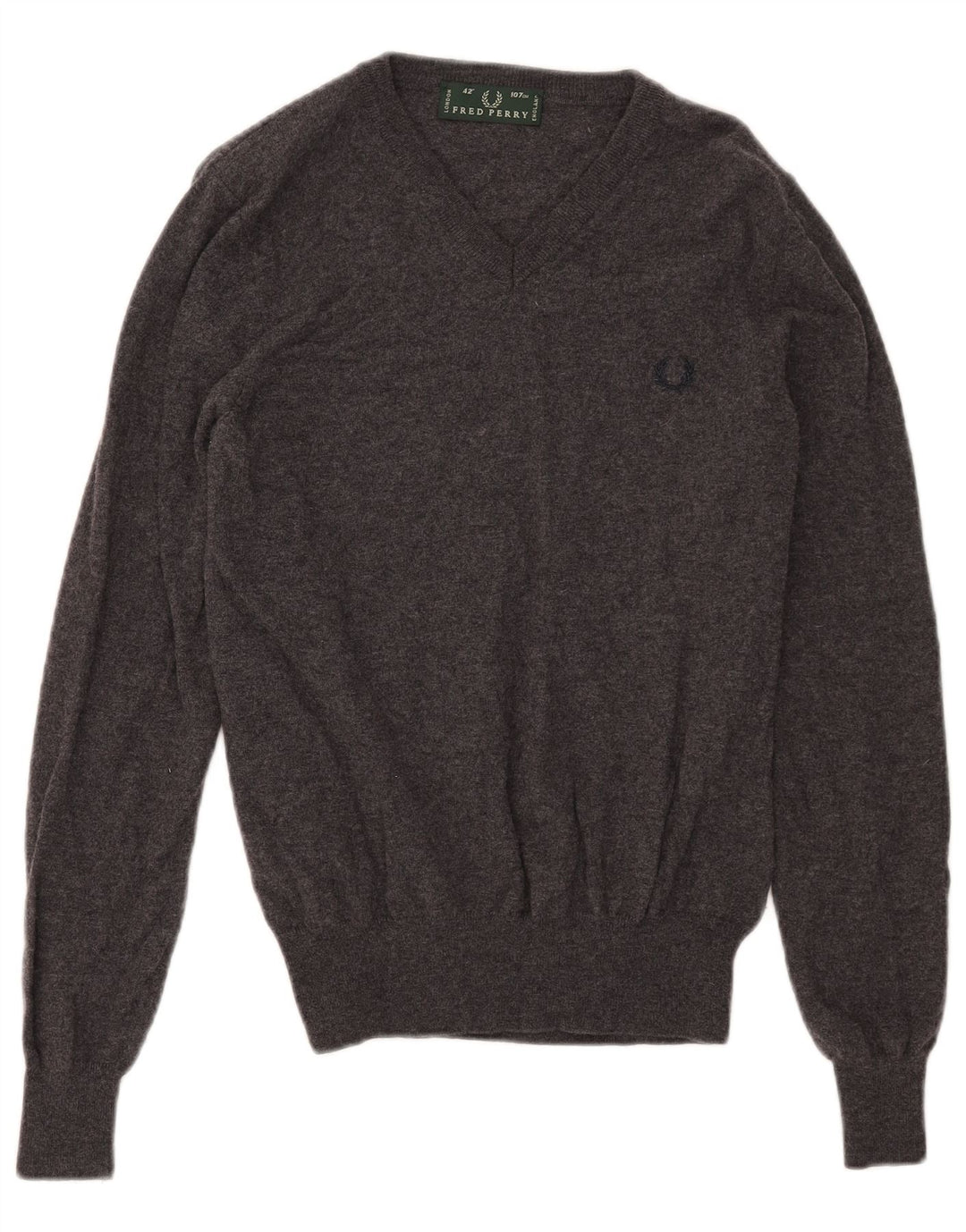 Suéter masculino Fred Perry com decote em V de lã cinza médio