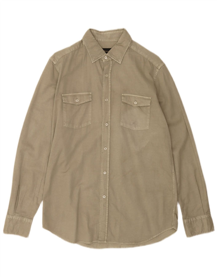 Camisa masculina Massimo Dutti de algodão cáqui médio