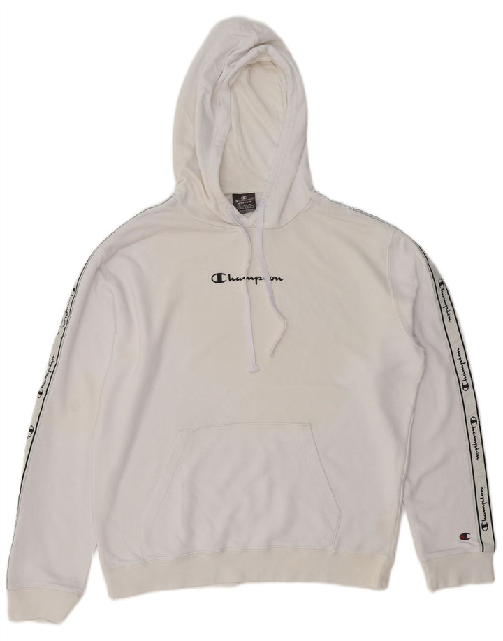 CHAMPION Suéter com capuz gráfico masculino médio branco
