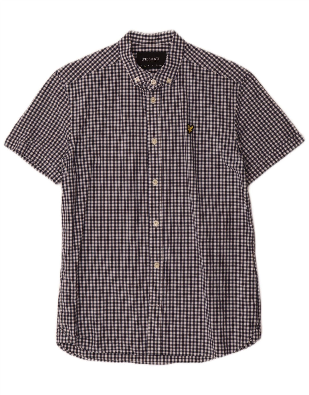 Camisa masculina de manga curta Lyle & Scott pequena azul guingão clássico de algodão