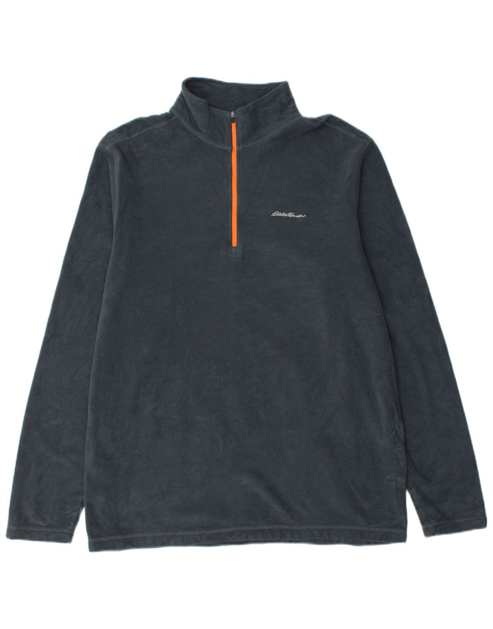 Eddie Bauer Suéter masculino de lã com zíper e gola grande poliéster azul marinho