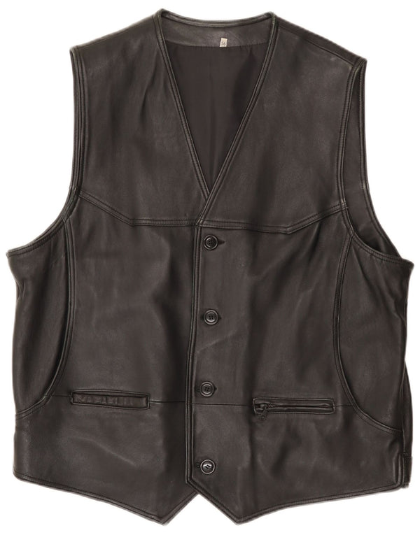 Colete de couro masculino vintage IT 56 3XL preto