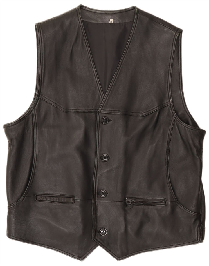 Colete de couro masculino vintage IT 56 3XL preto