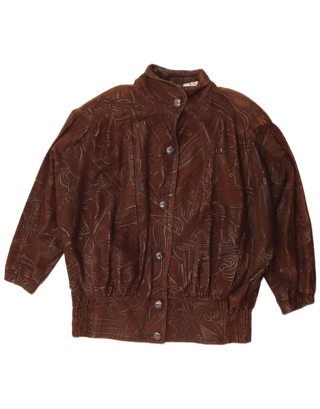 Jaqueta feminina vintage com padrão abstrato oversized UE 38 marrom médio