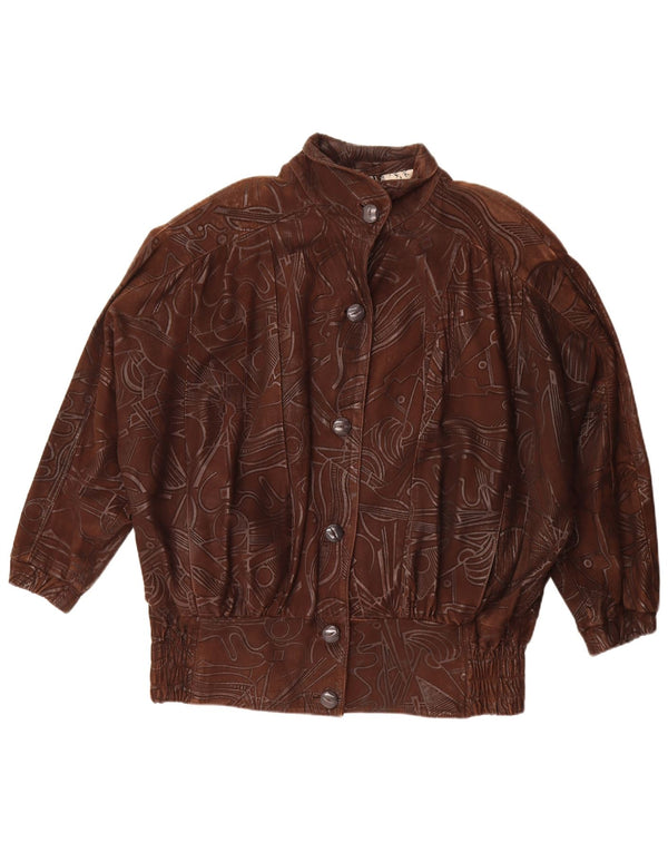 Jaqueta feminina vintage com padrão abstrato oversized UE 38 marrom médio