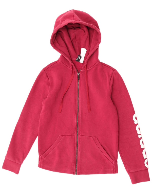Suéter Adidas feminino com capuz e zíper gráfico UK 8/10 pequeno algodão rosa