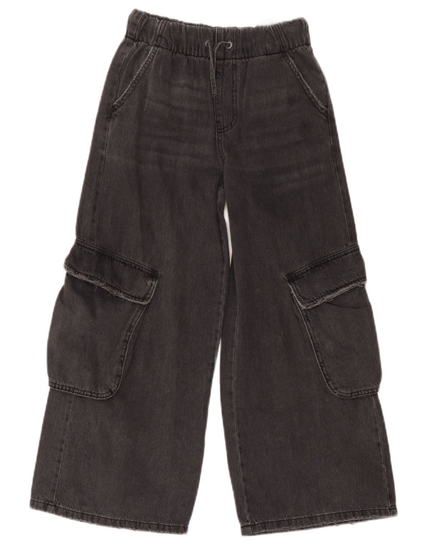 Zara Girls Cargo Jeans de perna larga 9-10 anos W24 L22 Preto