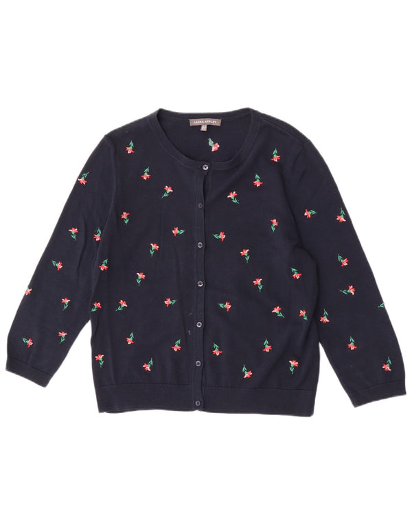 Suéter cardigã feminino Laura Ashley Reino Unido 12 médio azul marinho floral