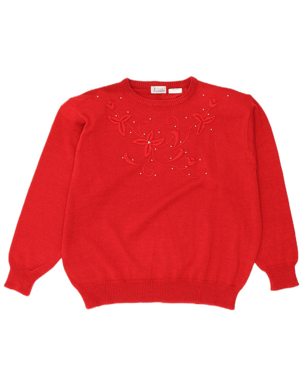 Suéter feminino Julietta com gola redonda Reino Unido 24 4XL vermelho floral poliacrílico