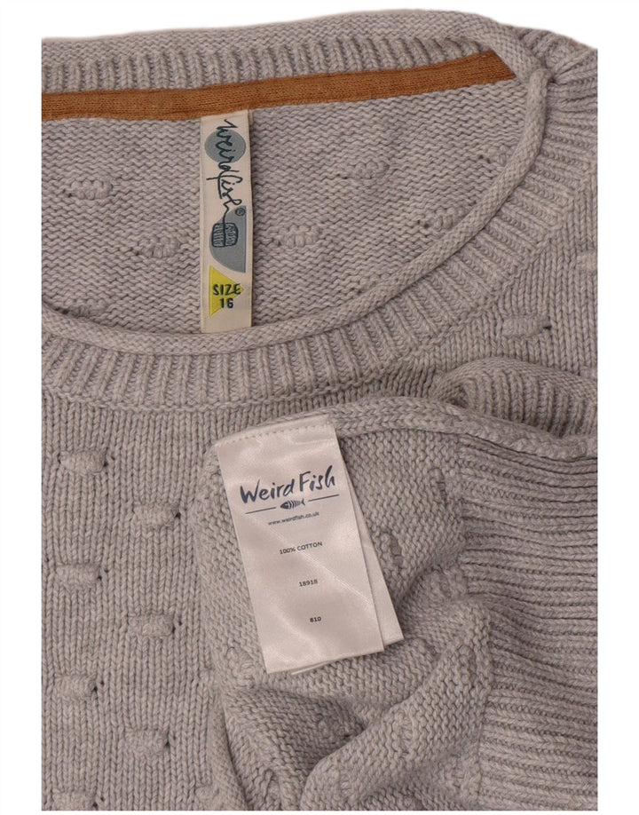 Suéter feminino com gola canoa White Stuff UK 16 algodão cinza grande