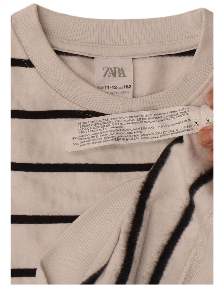 Zara Meninos Moletom Jumper 11-12 Anos Branco Listrado Algodão