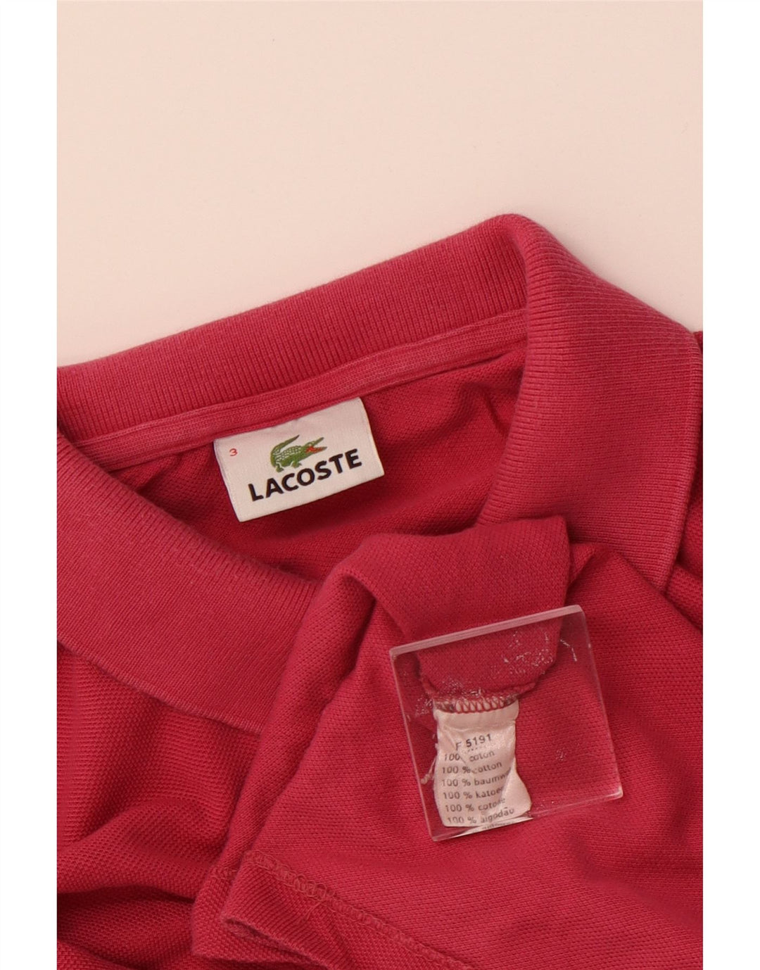 Camisa polo masculina de manga comprida LACOSTE tamanho 3 pequeno algodão rosa