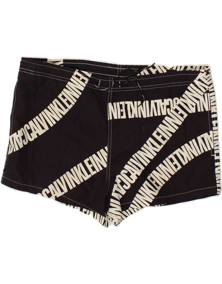 CALVIN KLEIN Shorts de natação masculino gráfico médio preto poliéster