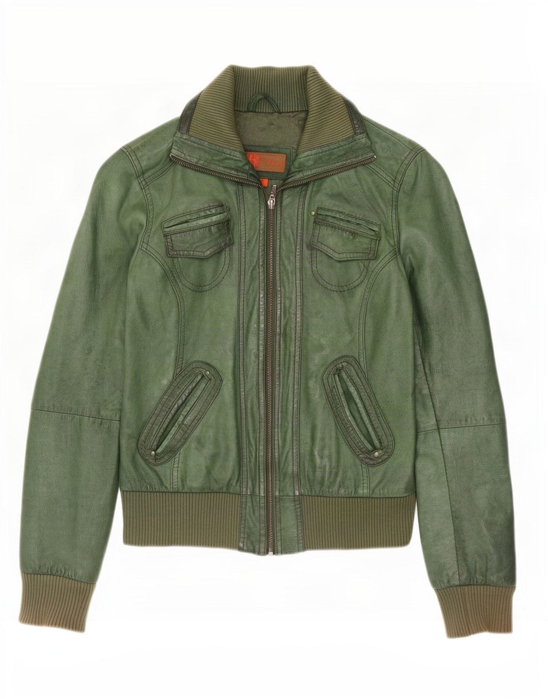 Jaqueta de couro feminina Helium UK 12 verde médio