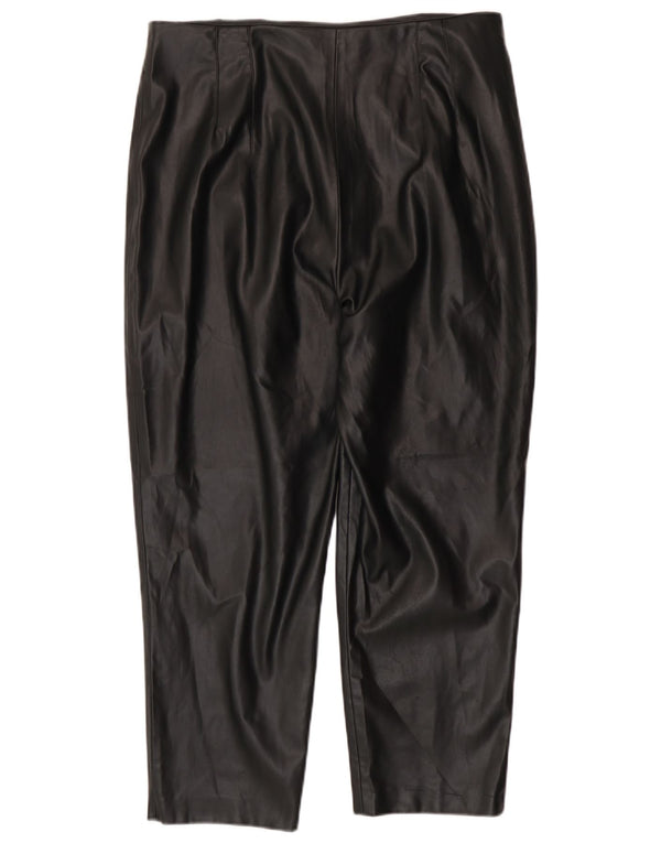 Calça feminina Zara de couro sintético cônico 2XL W34 L26 poliéster preto