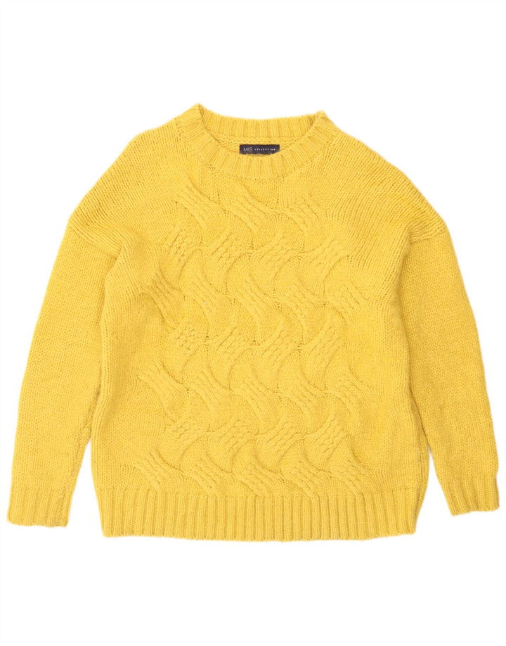 Suéter feminino Marks & Spencer com gola redonda Reino Unido 14 acrílico amarelo médio