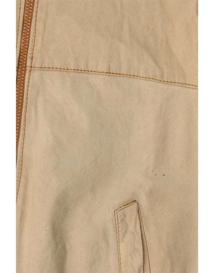 Jaqueta de couro bomber feminina vintage Reino Unido 14 bege médio