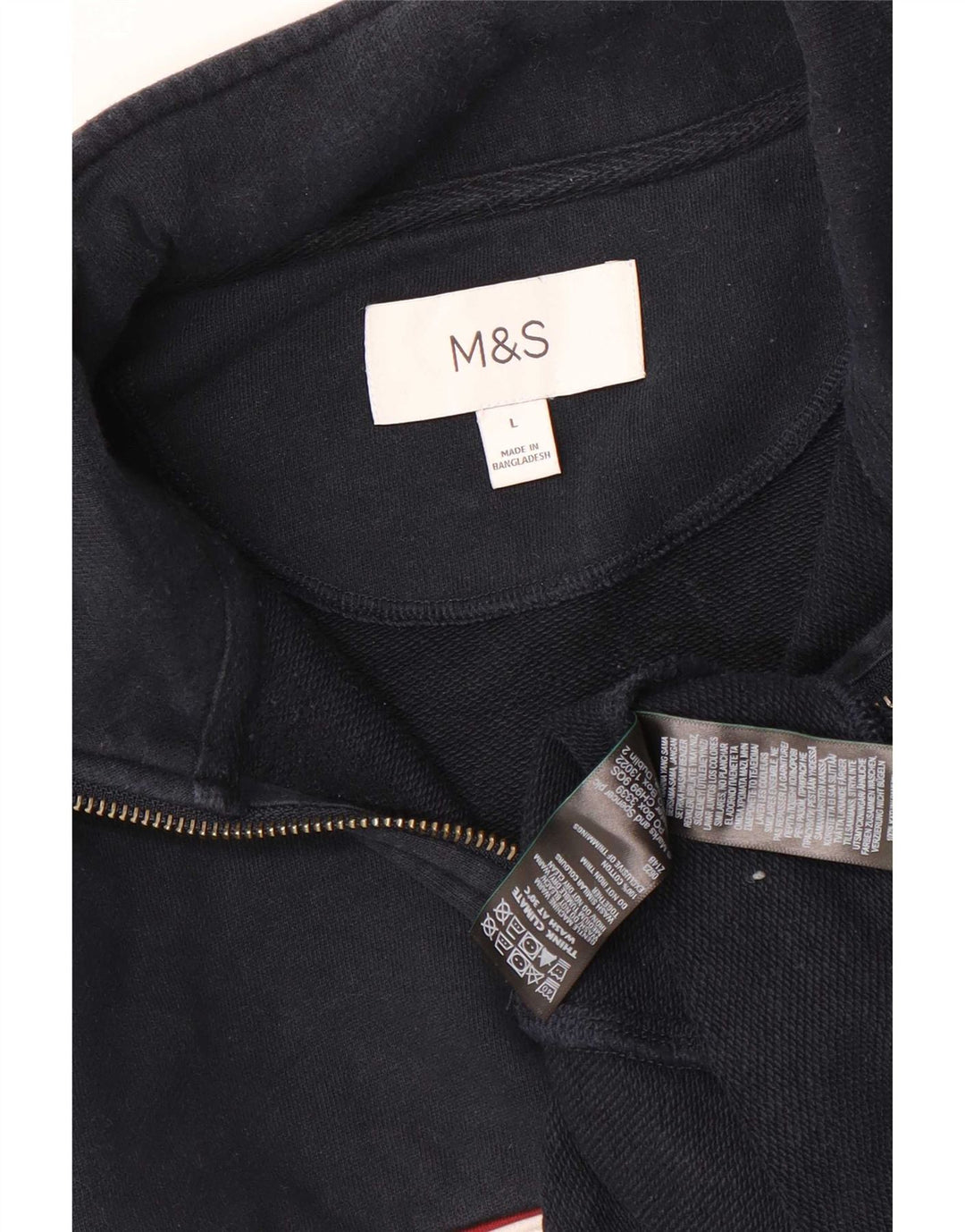 Suéter masculino Marks & Spencer com zíper e gola grande bloco colorido azul marinho