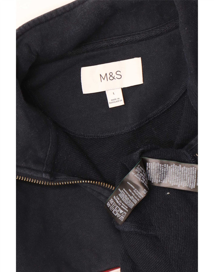 Suéter masculino Marks & Spencer com zíper e gola grande bloco colorido azul marinho