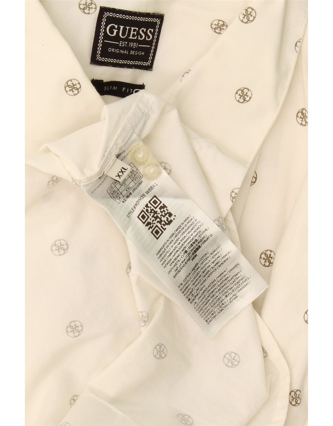 Camisa masculina slim fit GUESS 2XL algodão branco com bolinhas