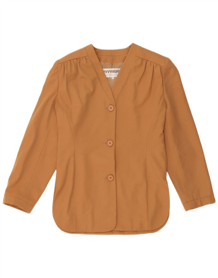 Jaqueta blazer feminina vintage com 3 botões e manga 3/4 IT 42 rayon marrom médio
