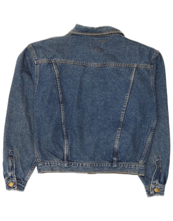 Jaqueta jeans feminina vintage Reino Unido 14 algodão azul médio