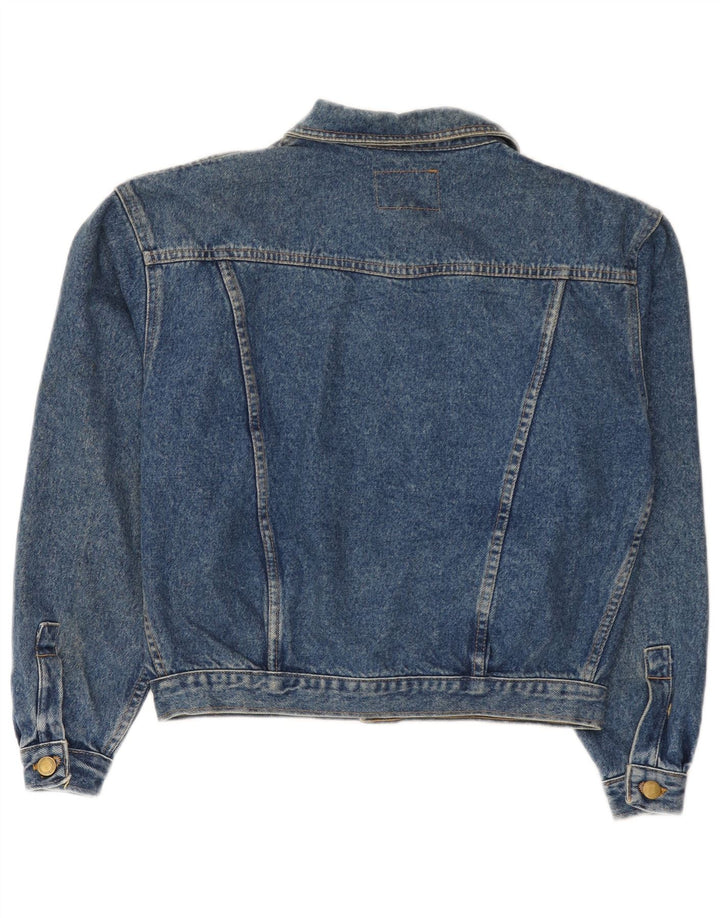 Jaqueta jeans feminina vintage Reino Unido 14 algodão azul médio