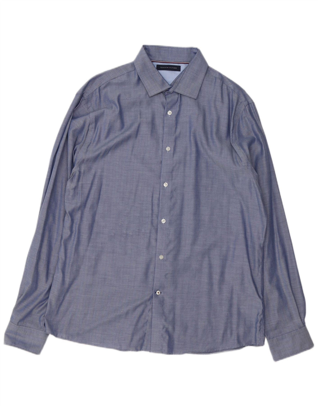 Camisa masculina Tommy Hilfiger tamanho 16 1/2 grande algodão espinha de peixe azul