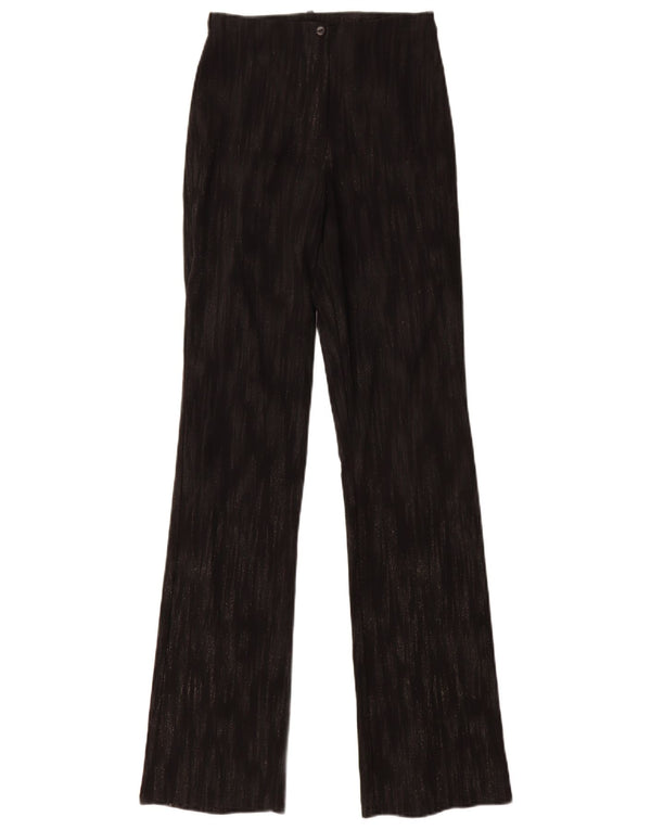 Calça casual feminina vintage bootcut UK 8 pequena W26 L31 preta listrada