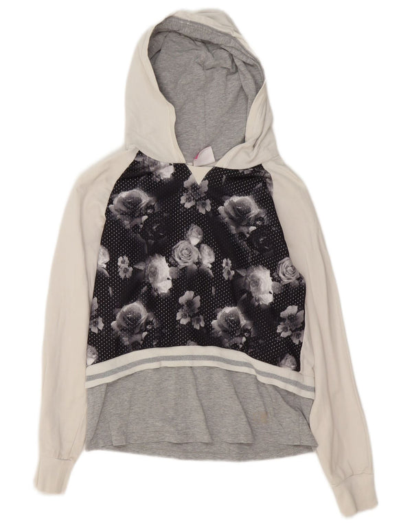 Jumper com capuz feminino Champion 11-12 anos grande algodão floral cinza