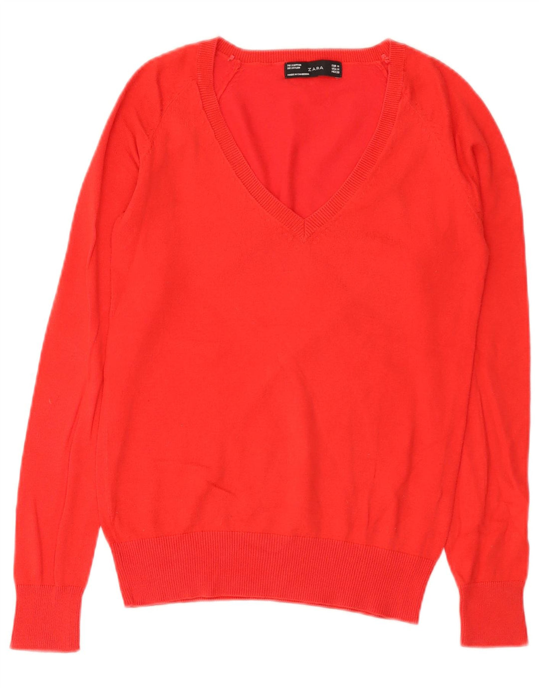 Suéter feminino Zara com decote em V Reino Unido 12 algodão vermelho médio