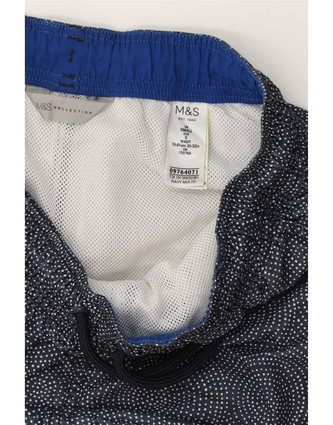 Shorts de natação masculino Marks & Spencer pequeno poliéster geométrico azul marinho