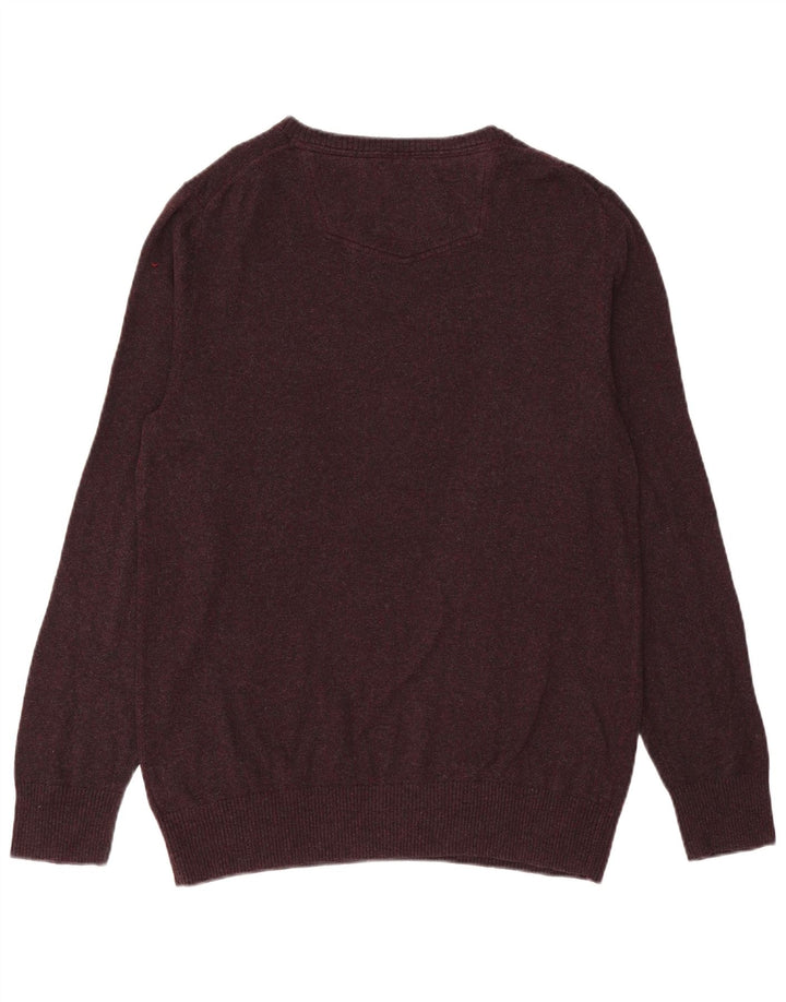 Suéter masculino com decote em V Fat Face grande algodão roxo