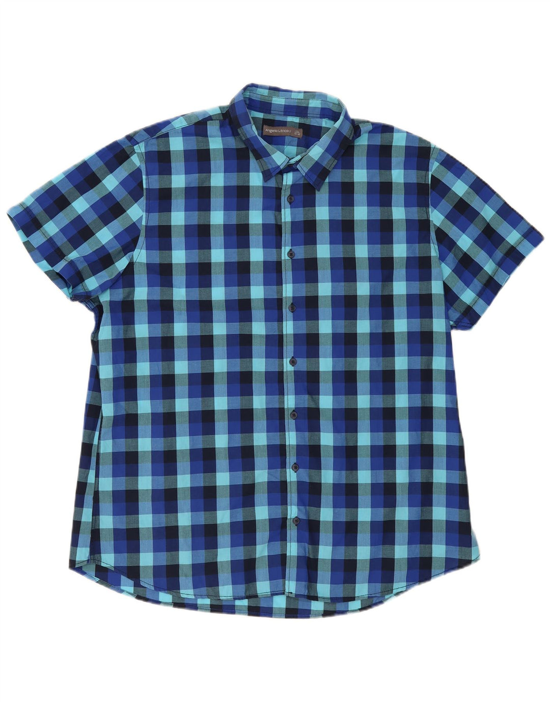 Camisa masculina de manga curta Angelo Litrico tamanho 45/46 2XL azul guingão