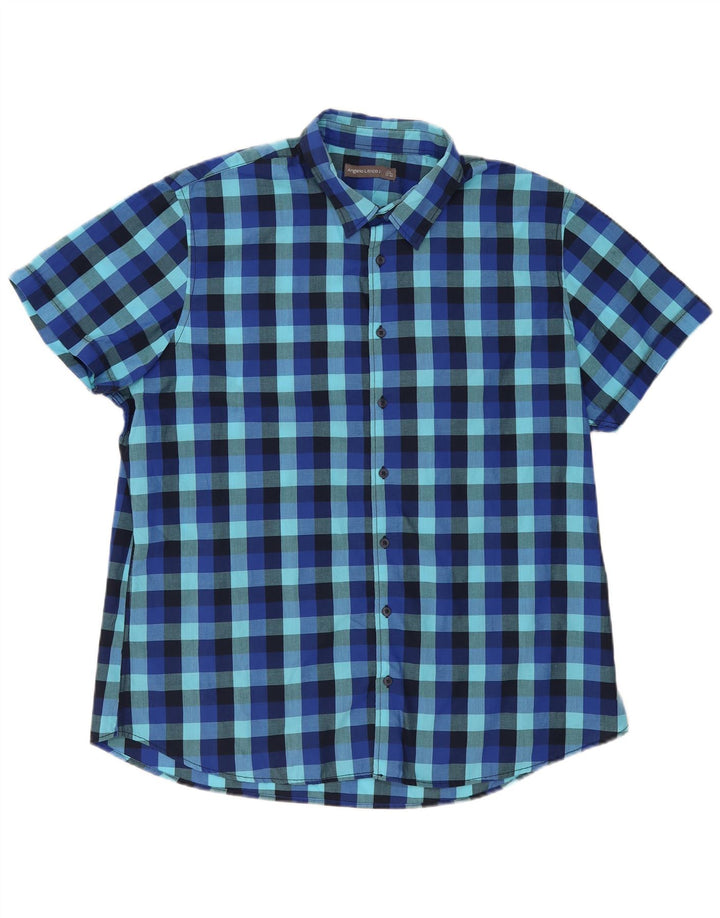 Camisa masculina de manga curta Angelo Litrico tamanho 45/46 2XL azul guingão