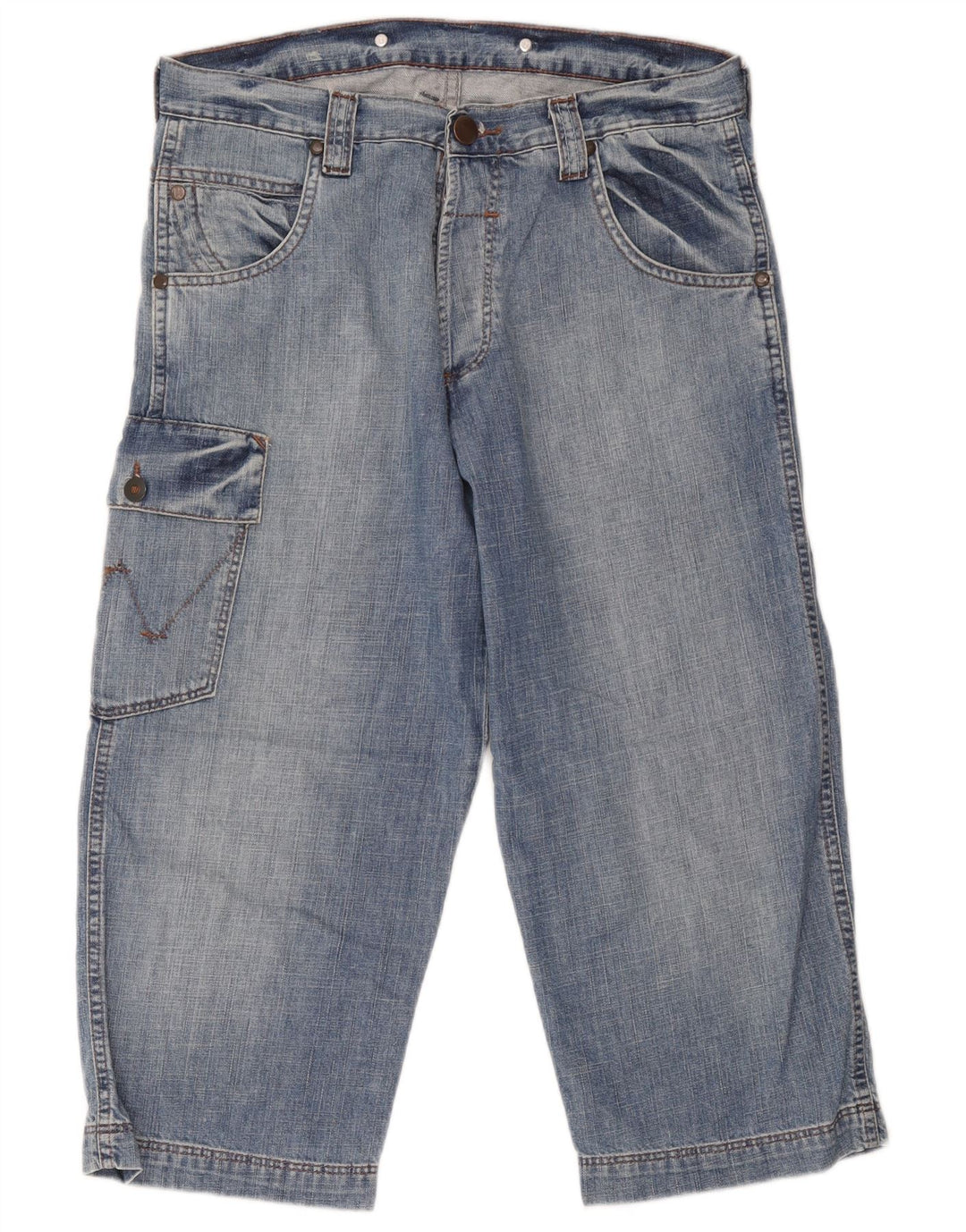 Wrangler Mens Denim Cargo Shorts W30 Algodão Azul Médio