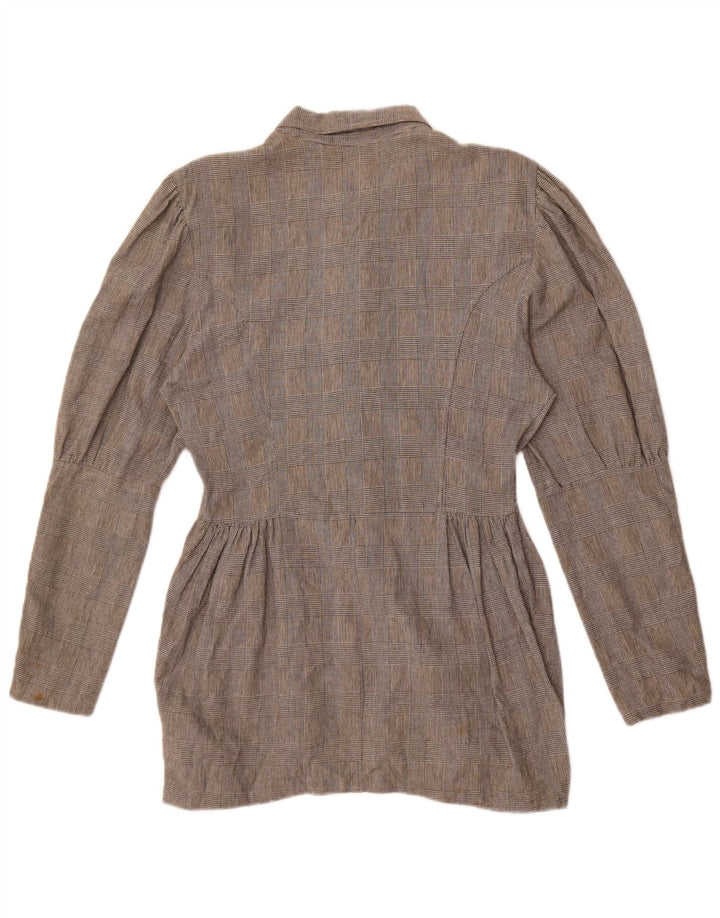 Blusa feminina Benetton IT 46 grande algodão xadrez cinza