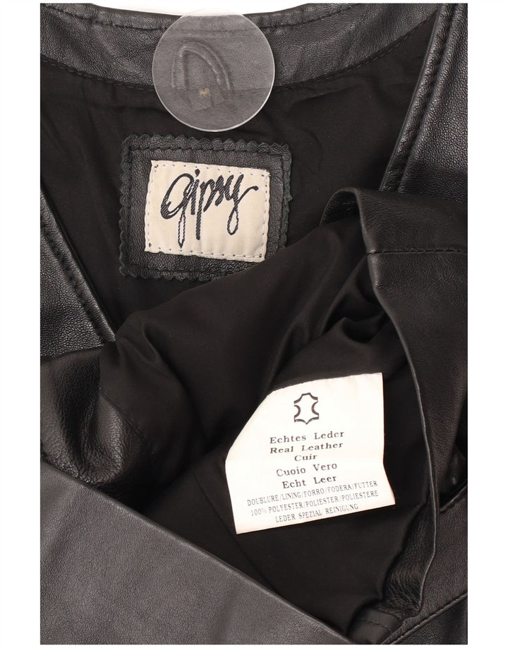 Colete de couro feminino Gipsy UK 12 couro preto médio