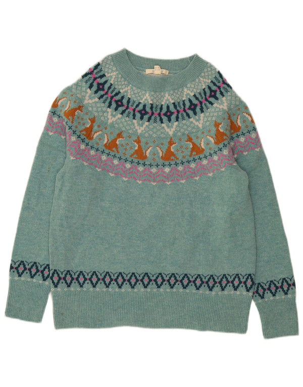 Suéter feminino com gola barco White Stuff UK 10 pequeno turquesa Fair Isle
