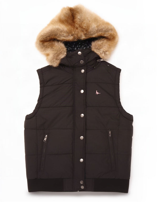 Colete feminino Jack Wills com capuz grande acolchoado Reino Unido 10 pequeno preto poliamida